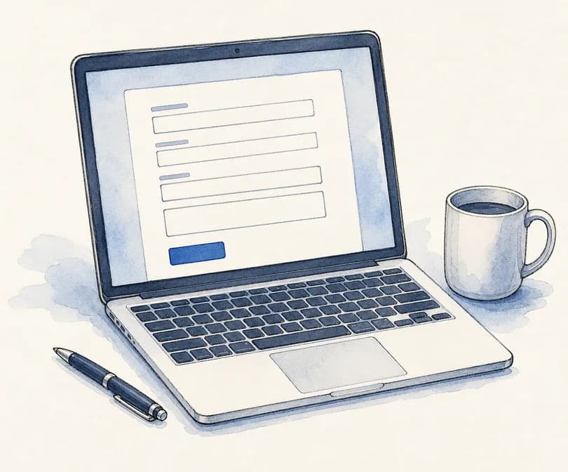 A laptop showing a short online form