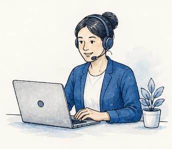A support specialist with a headset at a laptop